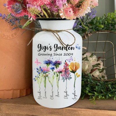 Custom Gigi's Garden Growing Birth Month Flower Vase with Grandkids Names Gift Ideas For Mom Grandma