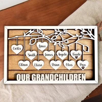 Personalized Family Tree Wooden Sign Engraved with Kids Names Birthday Gift for Grandma Mother's Day Gift for Mom Anniversary Gift for Wife