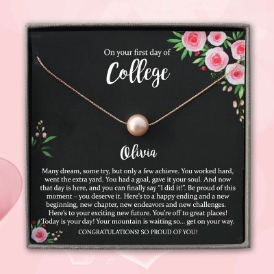 Personalized First Day of College Necklace Back to School Gift