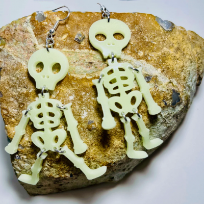 Glow in the Dark Wiggling Skeleton Halloween Earrings