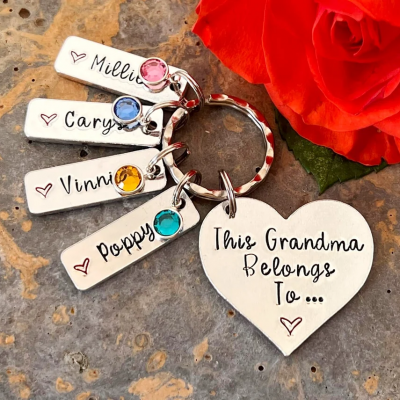 Personalized This Grandma Belongs To Keychain with 1-10 Birthstones Mother's Day Christmas Gift 