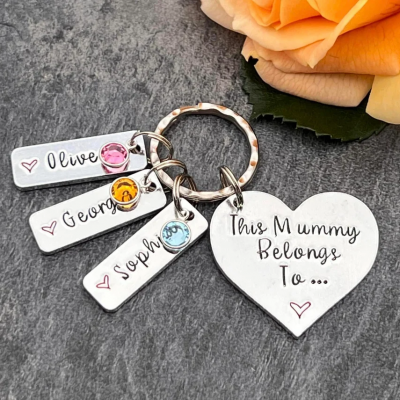 Personalized This Mummy Belongs To Keychain with 1-10 Birthstones Mother's Day Christmas Gift 