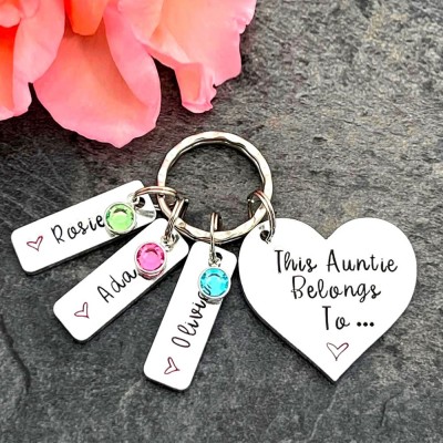 Personalized  This Auntie Belongs To Keychain with 1-10 Birthstones Christmas Gift for Auntie