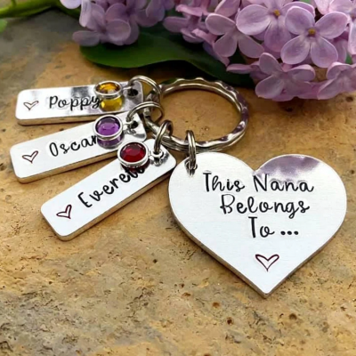 Personalized This Nana Belongs To Keychain with 1-10 Birthstones Mother's Day Christmas Gift 