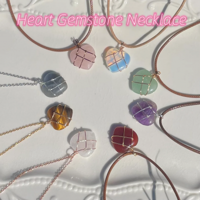 Handmade Customizable Wire Heart Gemstone Necklace Galentine's Day Gift for Her Valentine's Day Gift Friendship Gift