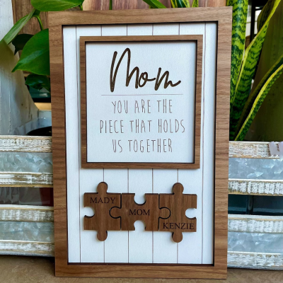 Personalized Engraved Wood Puzzle Name Sign Mother's Day Gift