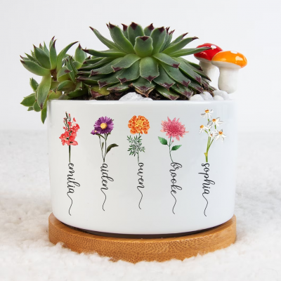 Custom Birth Month Flower Plant Pot Grandma Succulent Pot Mom Home Decor Lovely Gift for Grandma Nana 