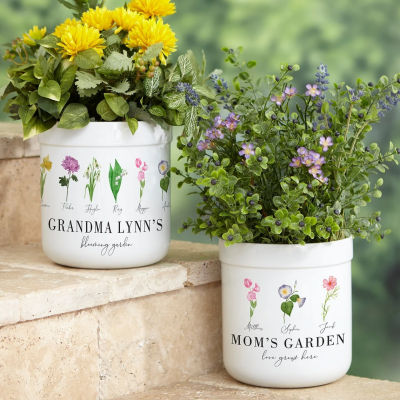 Personalized Birth Month Flower Outdoor Pot Gift Ideas for Grandma Mom