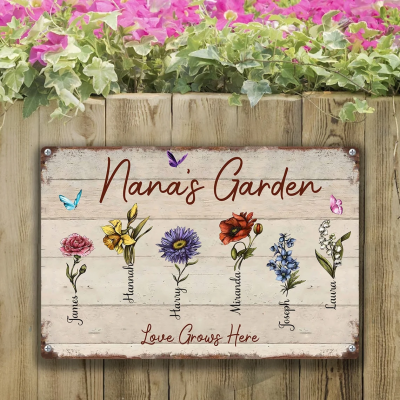Custom Nana's Garden Birth Month Flower Sign With Kids Names Gifts for Mother's Day