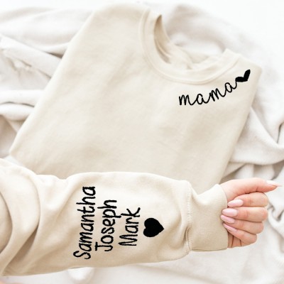 Custom Embroidered Mama Sweatshirt with Kids Names Sleeve Gifts for Mom Mother's Day Gifts New Mom Gift 