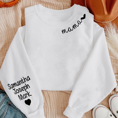 Personalized Embroidered Mama Sweatshirt with Kids Names On the Sleeve Unique Gifts for Mom Mother's Day Gifts