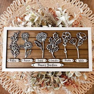 Custom Nana's Garden Birth Month Flower Frame With Grandkids Names For Christmas Gifts Ideas for Grandma Nana Mom