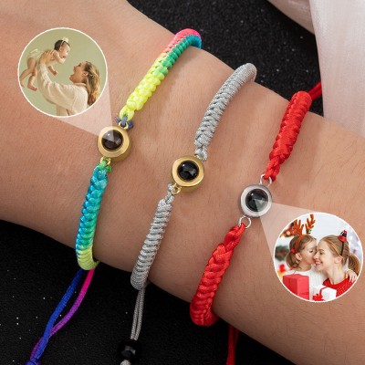 Personalized Braided Rope Memorial Photo Projection Bracelet Christmas Gift Mother's Gift