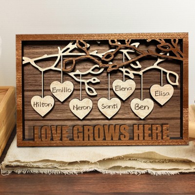 Personalized Family Tree Wood Frame Engraved with Kids Names Perfect Gift for Mom Grandma