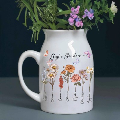 Personalized Gigi's Garden Birth Month Flower Indoor Vase Gift Ideas for Mom Grandma Mother's Day Gifts