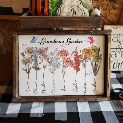 Custom Grandma's Garden Birth Flower Frame Name Sign Thankful Gift Ideas for Grandma Mother's Day Gifts for Mom
