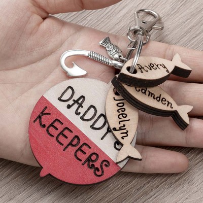 Handmade Father's Day Gift Personalized Fishing Keychain We're Hooked on Daddy Dad Grandpa