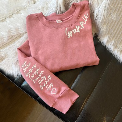 Personalized Neckline Embroidered Grannie Sweatshirt Hoodie Unique Gift For Mom Grandma Mother's Day Gift Ideas