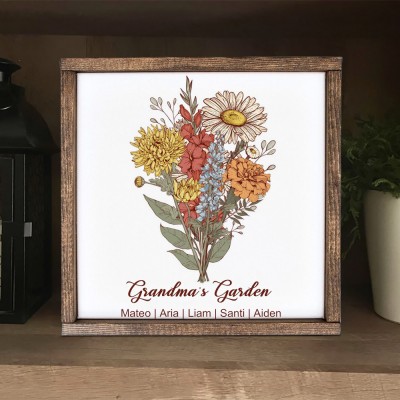 Personalized Family Art Print Birth Month Flowers Bouquet Frame Gift Ideas For Mom Grandma Mother's Day Gift