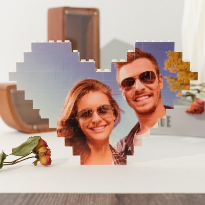 Personalized Building Brick Heart Shaped Photo Block Love Brick Puzzle Gift for Her Valentine's Day Gift for Soulmate Anniversary Gift for Wife