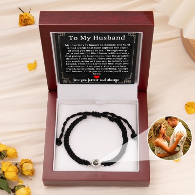 To My Husband Personalized Braided Rope Memorial Photo Projection Bracelet Gift for Husband