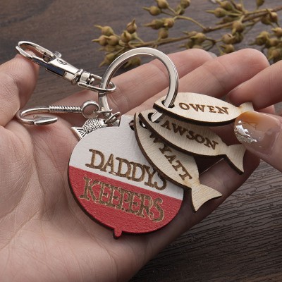 Personalized Metal Fishing Keychain Grandpa's Keepers - Father's Day Gift