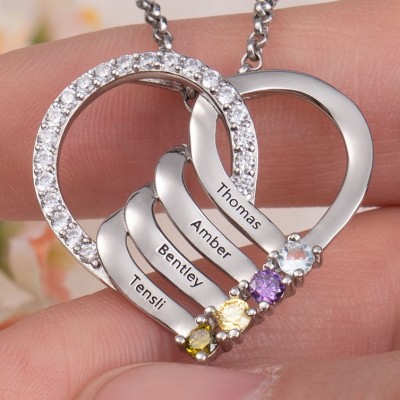 Personalized Heart Name Necklace with 1-6 Birthstones Designs