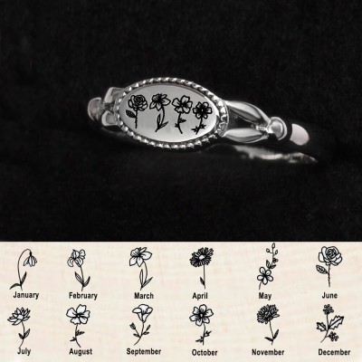 925 Sterling Silver Personalized Birth Flower Ring