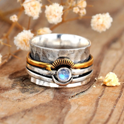 Fidget Sun and Moon Ring with Moonstone