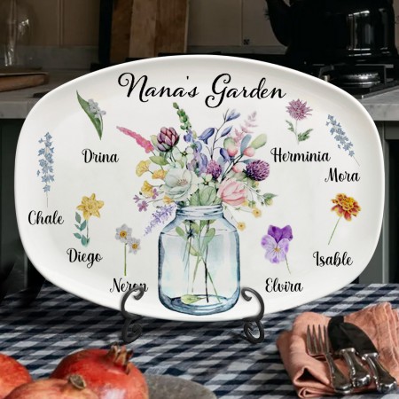 Personalized Grandma's Garden Plate Birth Month Flower Platter With Grandchildren Names Gift For Grandma Nana