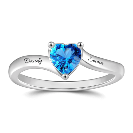 S925 Sterling Silver Personalized Engraved Birthstone Promise Ring For Her