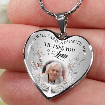 Personalized I Will Carry You with Me Heart Pendant Memorial Photo Necklace