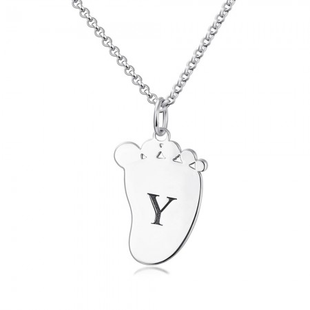 Personalized Initial Engraved Baby Feet Shape Pendant Necklace