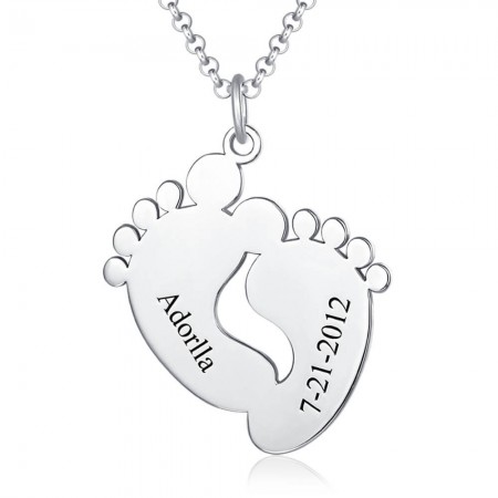Engravable Baby Feet Necklace Gift for New Mom
