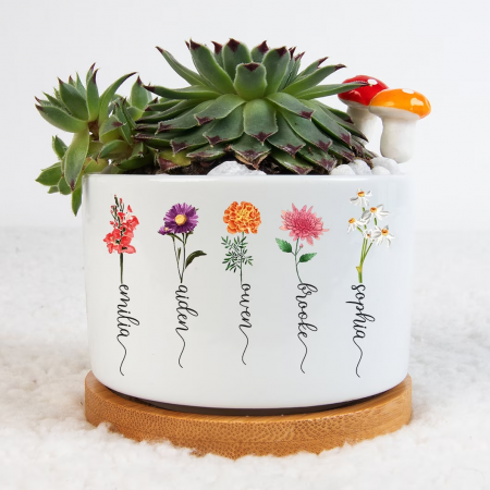 Custom Birth Month Flower Plant Pot Grandma Succulent Pot Mom Home Decor Lovely Gift for Grandma Nana 