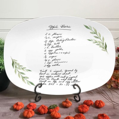 Your Family Recipe Personalized Handwritten Recipe Platter with Leaf Design Gifts For Mom Grandma