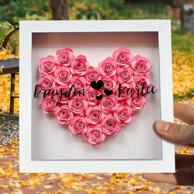 Customized Gift for Love Personazlied Heart Paper Rose Shadow Box Valentine's Day Anniversary Gift for Her