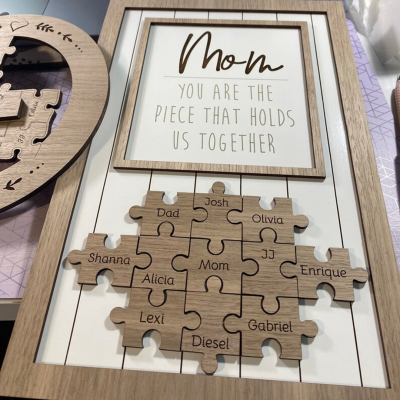 Personalized Wood Puzzle Name Sign You are the Piece that Holds us Together Gift for Mom Grandma