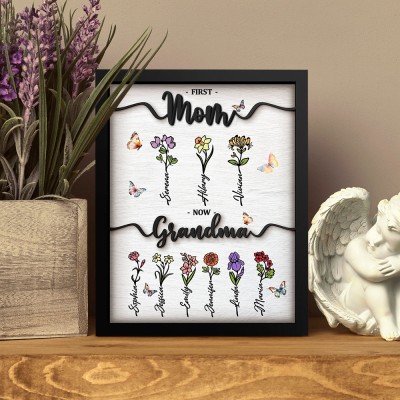 Personalized Birth Month Flowers Frame Sign With Names Gift For Mom Grandma Mother's Day Gift