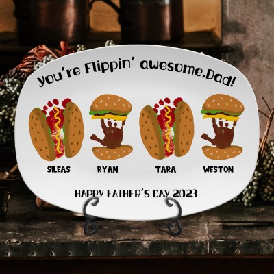 Personalized Daddy's Grilling Plate BBQ Handprint Platter Father's Day Gifts