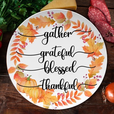 Personalized Thanksgiving Fall Bless Family Platter
