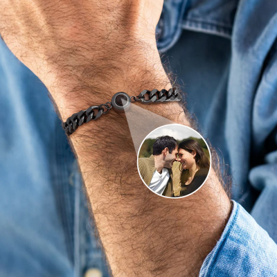 To My Husband Personalized Men Photo Projection Bracelet with Picture Inside