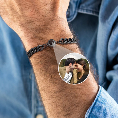 To My Man Personalized Photo Projection Bracelet with Picture Inside for Men