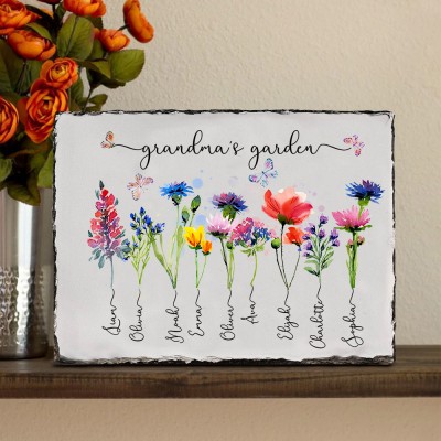 Personalized Birth Month Flower Slate Plaque with Kids Name Gift for Grandma Mom