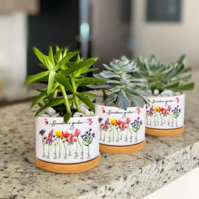 Custom Birth Month Flower Mini Plant Pot with Grandkids Name Mother's Day Gifts Love Gift for Grandma 