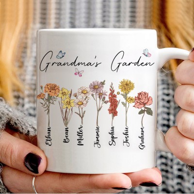 Personalized Grandma's Garden Birth Flower Mug Gift Ideas For Grandparent From Grandkids Love Gifts for Mom