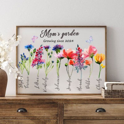Personalized Grandma's Garden Birth Flower Frame With Kids Names Gift For Mom Grandma Mother's Day Gift