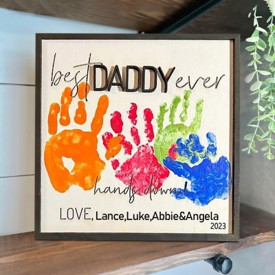 Personalized Best Papa Ever DIY Handprint Hands Down Frame First Father's Day Gift
