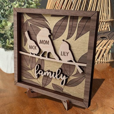 Personalized Grandkids Birds Wooden Family Tree Sign Gifts for Grandma