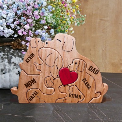 Personalized Dogs Family Engraved Name Wooden Puzzle Heartful Gifts Mother's Day Gift Ideas